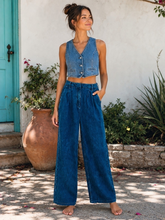 Abercrombie & Fitch Denim - Abercrombie & Fitch Pleated Trouser Wide Leg Jeans Women's 26 High Rise